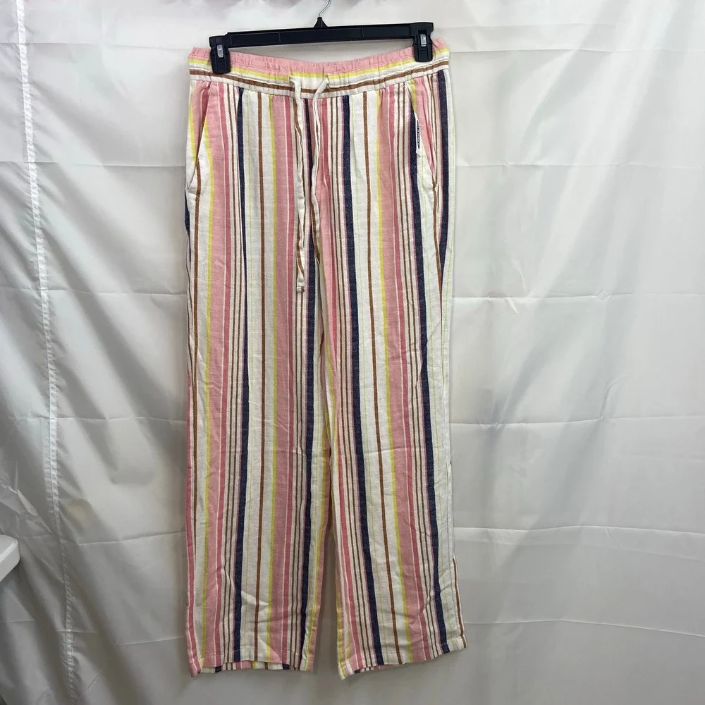 NEW Old Navy women's linen blend striped pull on drawstring pocket pants casual - Picture 1 of 8